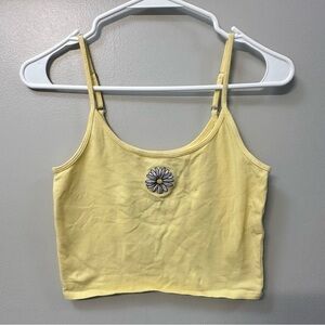 Hollister Yellow Crop Top with Daisy Embroidery